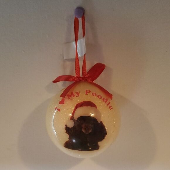 I Love My Poodle Holiday Ornament - Cream and Red - Picture 1 of 4